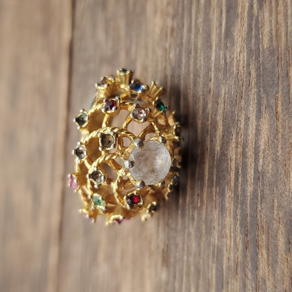 Size 7 R544 1970s gem cluster Victorian styled ring 18k hge missing‎ some stones - Picture 1 of 5